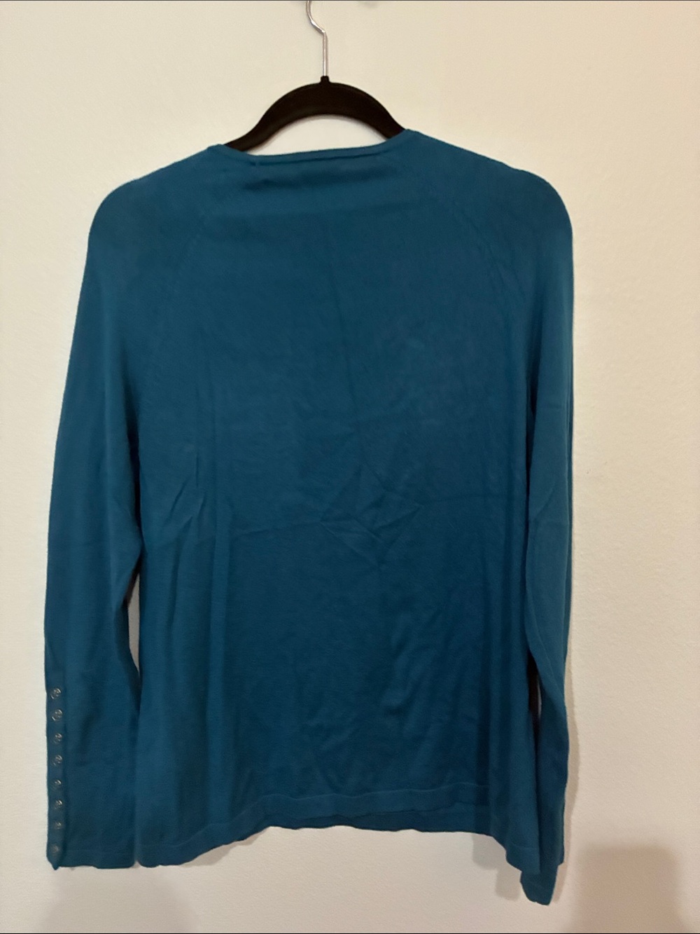 J. McLaughlin Long Sleeve Jamey Crewneck Sweater in Teal with Button Cuff - Picture 8 of 8